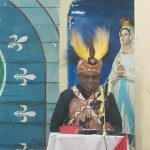 Sekda Mappi, Ferdinanus Kanakaimu sedang berikan sambutan pada misa inkulturasi di Gereja Santa Theresia Buti – Surya Papua/Frans Kobun