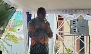 Bupati Merauke, Yoseph Bladib Gebze sedang berikan sambutan – Surya Papua/Frans Kobun
