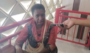 Ketua Ikatan Perempuan Malind Kabupaten Merauke, Natalia Teraka – Surya Papua/Frans Kobun