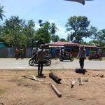 Anggota dari Polres Merauke yang membuka jalan setelah dipalang dengan kayu – Surya Papua/IST