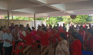 kei 8 Tarian Etnis Kei saat perarakan Pastor Paroki Santa Theresia Buti dalam perayaan misa inkulturasi tadi pagi – Surya Papua/Frans Kobun