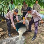 Ratusan liter sagero yang ditumpahkan ke tanah oleh aparat Polsek Kurik – Surya Papua/IST