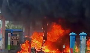 Sebuah SPBU yang beralamat di Jalan Noari, Kelurahan Karang Indah, Kabupaten Merauke terbakar – Surya Papua/IST