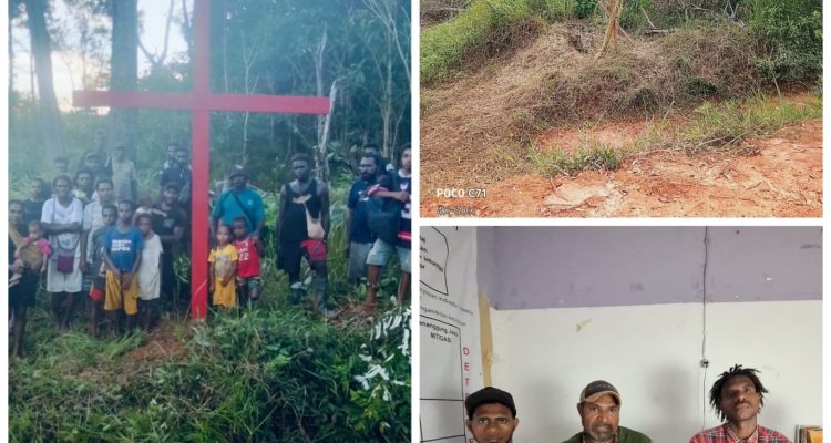 Salib Merah yang dicabut orang tidak dikenal di hutan adat milik marga Kamuyen di Kampung Nakias, Distrik Ngguti, Kabupaten Merauke – Surya Papua/IST