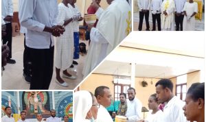 Penerimaan Sakramen Ekaristi oleh empat anak Marind di Gereja Santa Theresia Buti – Surya Papua/Frans Kobun