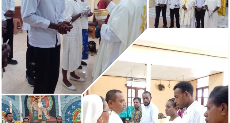 Penerimaan Sakramen Ekaristi oleh empat anak Marind di Gereja Santa Theresia Buti – Surya Papua/Frans Kobun