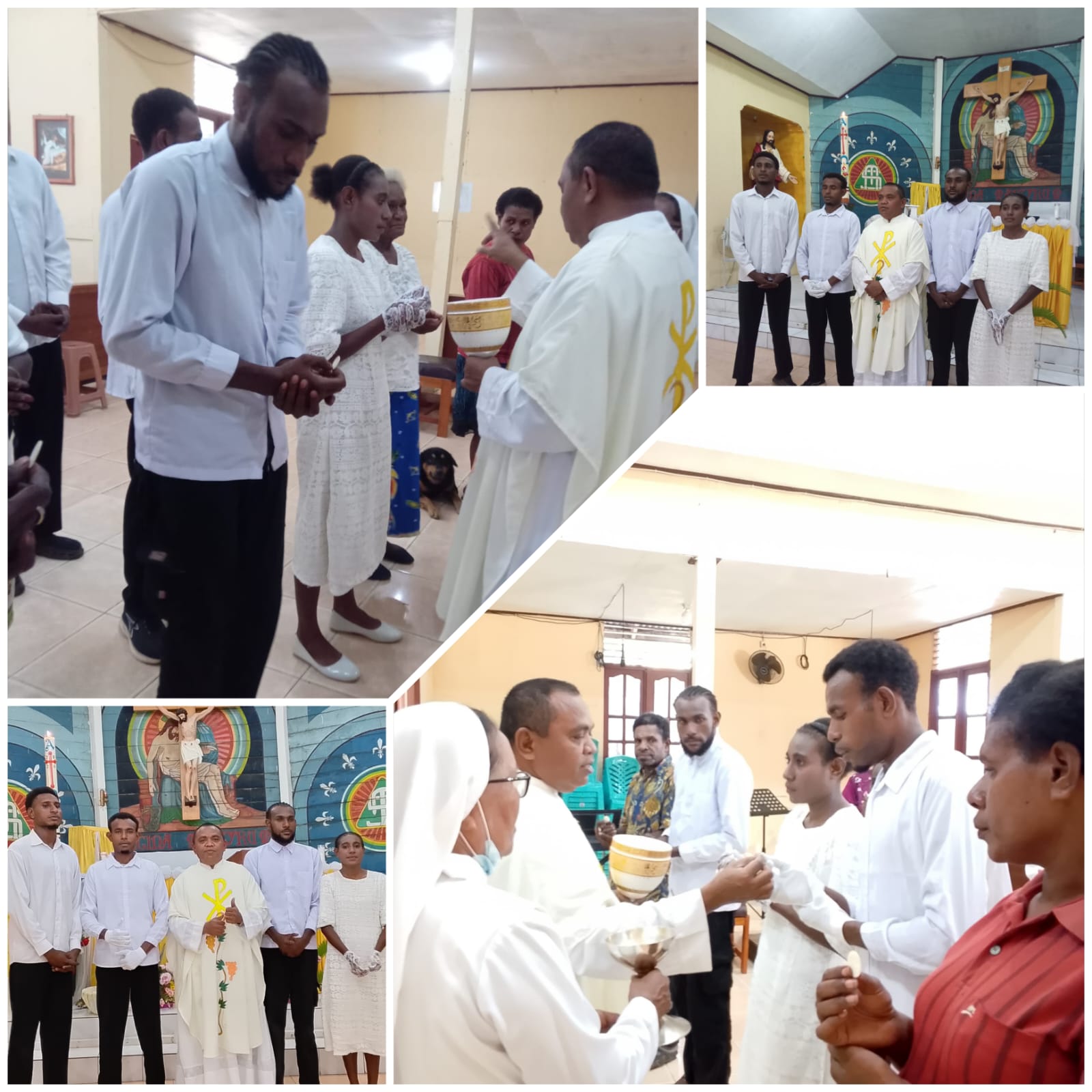 Penerimaan Sakramen Ekaristi oleh empat anak Marind di Gereja Santa Theresia Buti – Surya Papua/Frans Kobun