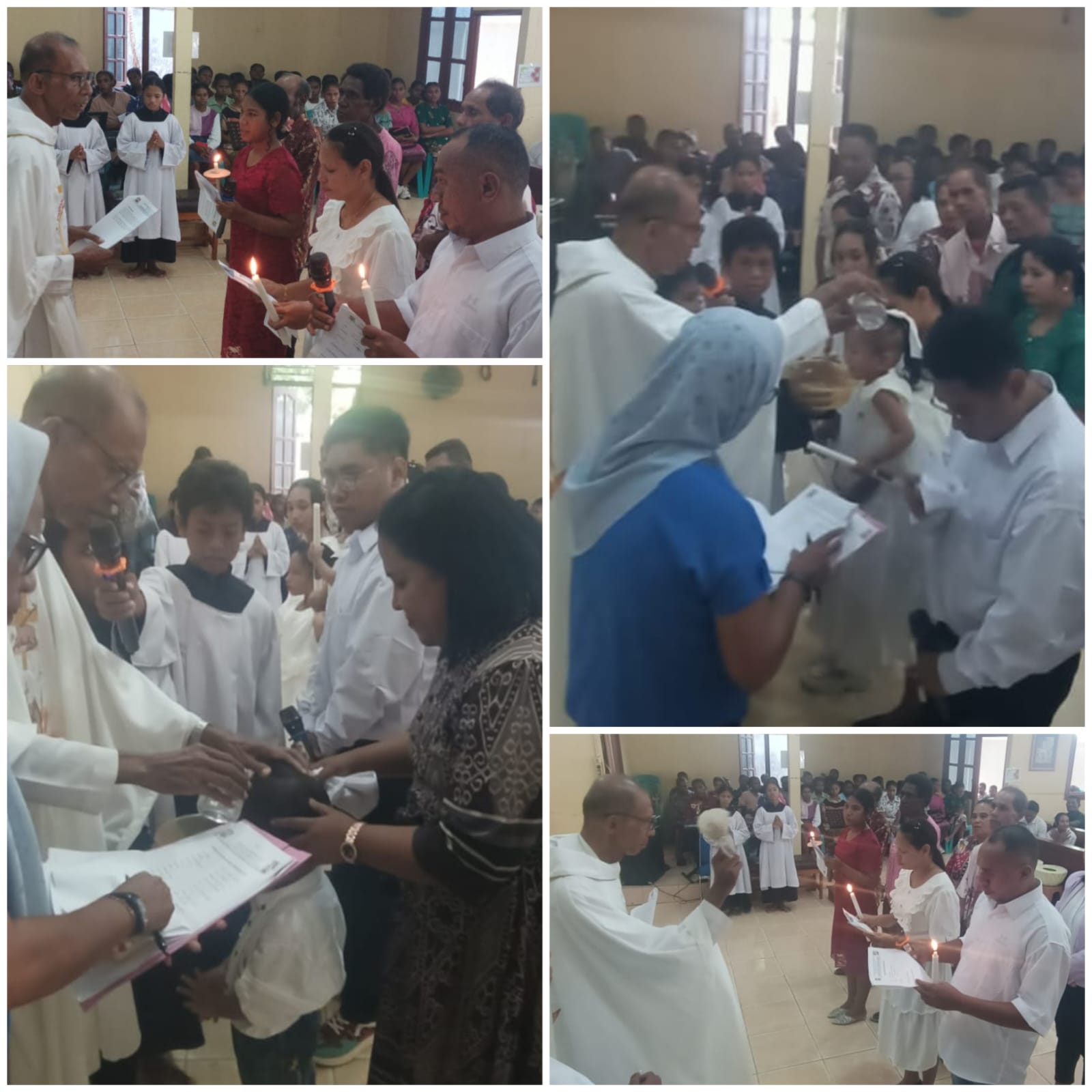Tiga orang resmi masuk Gereja Katolik serta enam anak dibaptis dalam perayaan misa yang berlangsung di Gereja Katolik Santa Theresia Buti-Merauke – Surya Papua/Frans Kobun