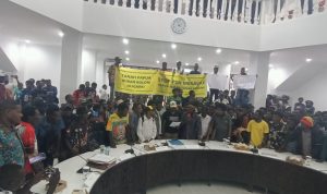 Aksi demonstrasi yang dilakukan masyarakat Pulau Kimaam di Kantor DPRD Merauke beberapa waktu lalu – Surya Papua/IST