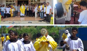 Perarakan Sakramen Maha Kudus ke rumah umat di Lingkungan Yohanes Pembaptis – Surya Papua/Frans Kobun