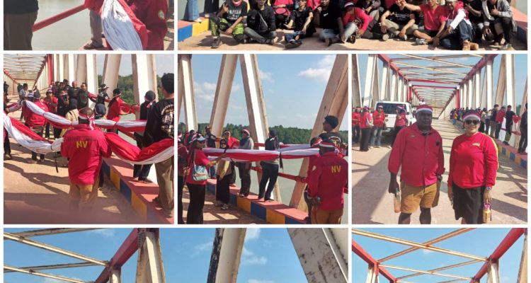 Berbagai kegiatan saat pengibaran Bendera Merah Putih raksasa di Jembatan Tamulik tadi pagi – Surya Papua/Frans Kobun