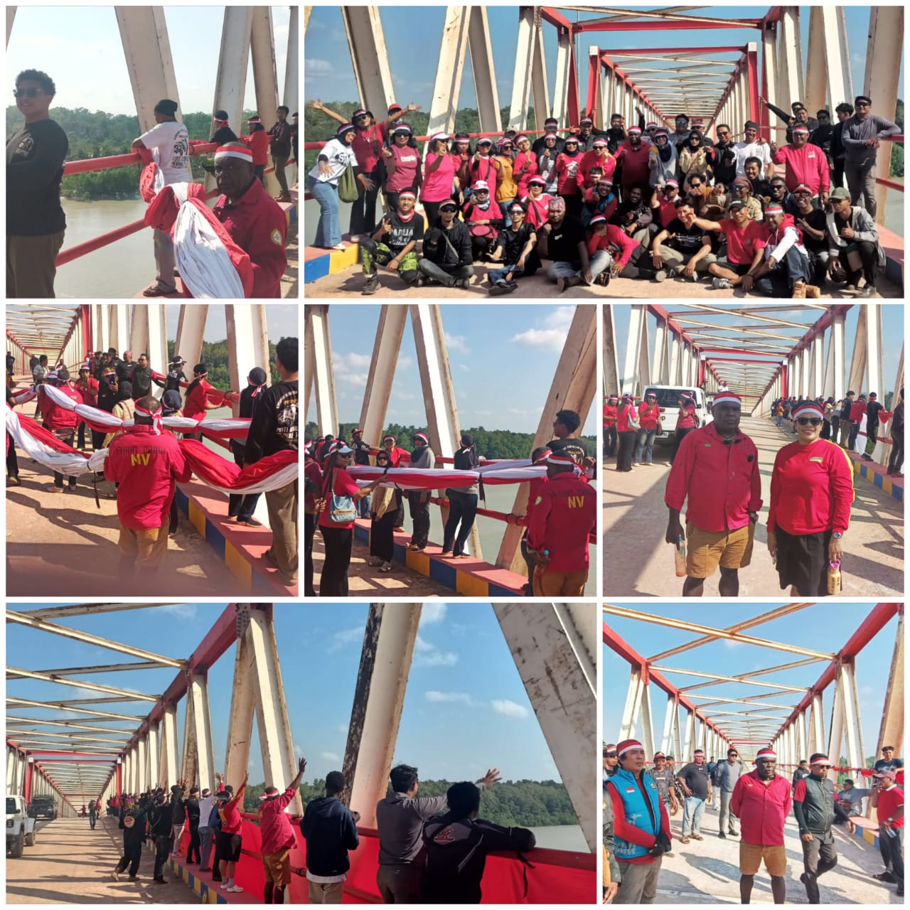 Berbagai kegiatan saat pengibaran Bendera Merah Putih raksasa di Jembatan Tamulik tadi pagi – Surya Papua/Frans Kobun