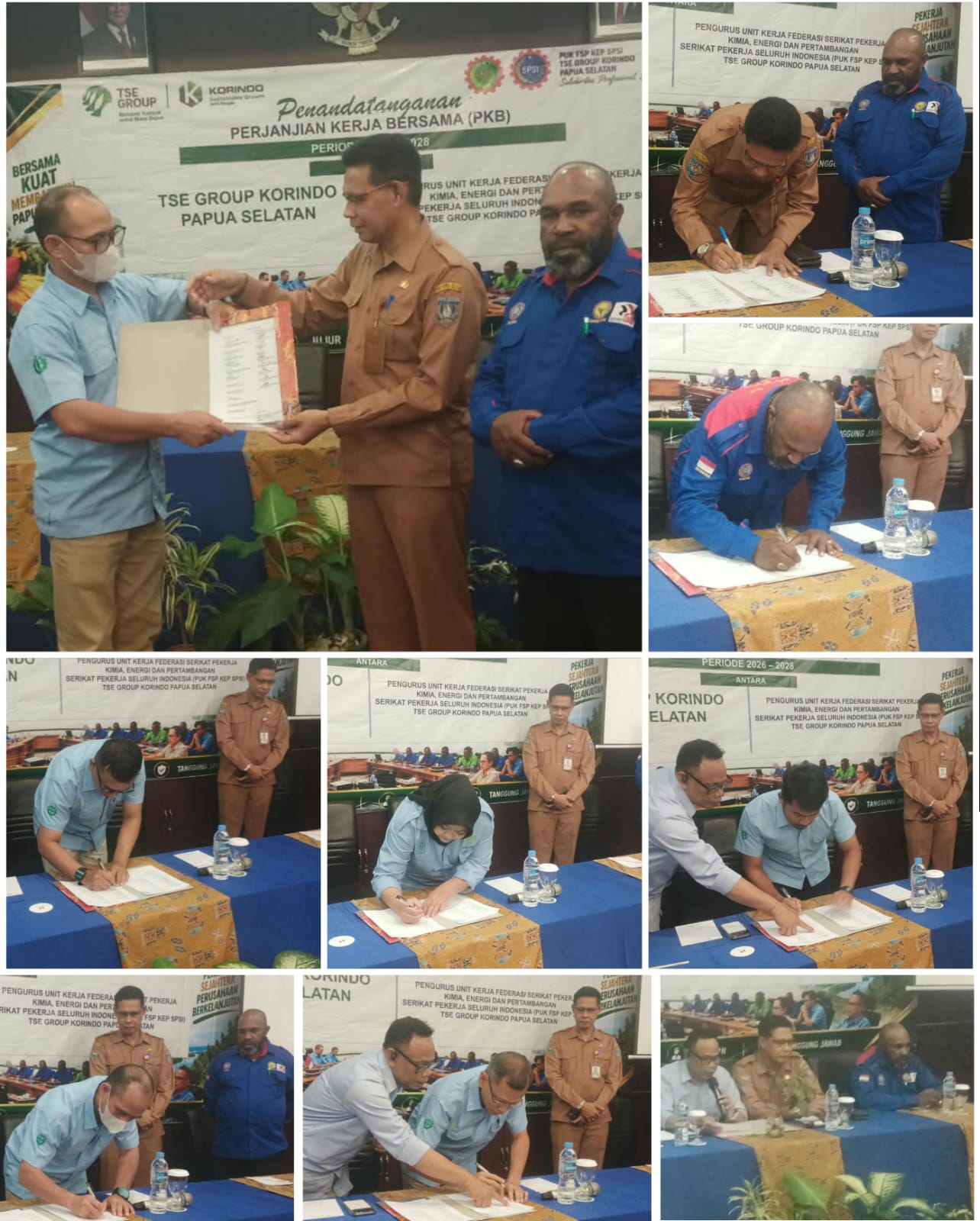 Penandatanganan perjanjian kerja bersama di Swiss belhotel tadi pagi antara TSE Group Korindo Papua selatan dengan SPSI – Surya Papua/Frans Kobun
