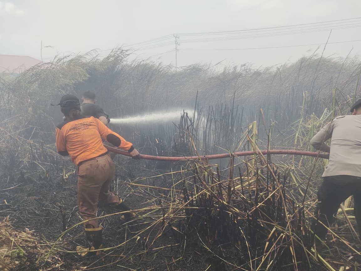 Tim gabungan sedang melakukan pemadaman kobaran api di seputaran Jalan KPG-Merauke – Surya Papua/IST