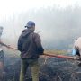 Tim gabungan bersama masyarakat sedang bersama-sama melakukan pemadaman api di Kampung Yaba Maru, Kabupaten Merauke – Surya Papua/IST