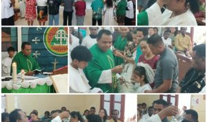 urapi Moment penerimaan empat orang dari agama sebelah yang resmi bergabung di Gereja Katolik – Surya Papua/Frans Kobun