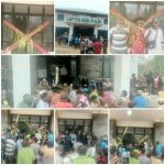 Ratusan masyarakat pemilik ulayat dari Kampung Kumbe, Distrik Anim ha memalang Kantor UPTD BBI Padi Kurik – Surya Papua/Frans Kobun