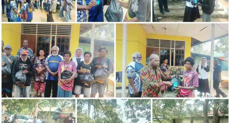 Kegiatan berbagi kasih kepada masyarakat di Buti, Kelurahan Samkai, Kabupaten Merauke – Surya Papua/Frans Kobun