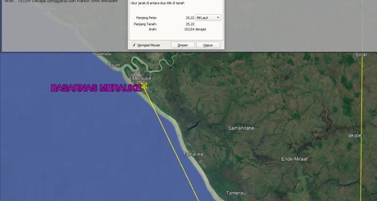 Lokasi tenggelamnya KMN Risky Jaya Utama 01 di Laut Arafura – Surya Papua/IST