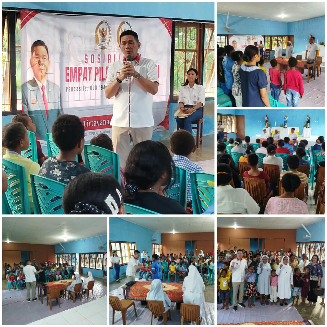 Anggota DPD RI dapil Papua Selatan, Rudy Tortayana saat dialog dengan anak-anak di Asrama St. Theresia Merauke – Surya Papua/IST