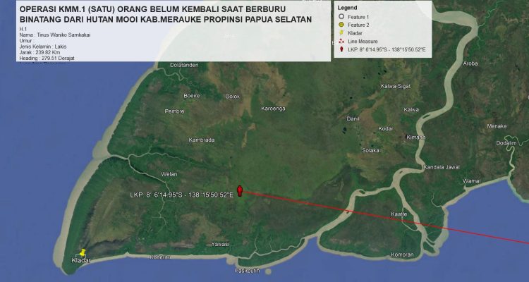 Lokasi pencarian korban yang hilang di hutan Mooi, Distrik Waan, Kabupaten Merauke – Surya Papua/IST