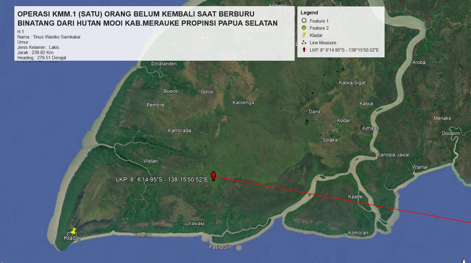 Lokasi pencarian korban yang hilang di hutan Mooi, Distrik Waan, Kabupaten Merauke – Surya Papua/IST