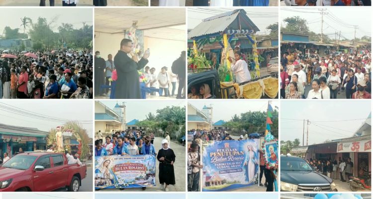 Ribuan umat Katolik saat mengikuti penutupan bulan Rosario yang ditandai ziarah rohani sekaligus perarakan arca Bunda Maria – Surya Papua/Frans Kobun