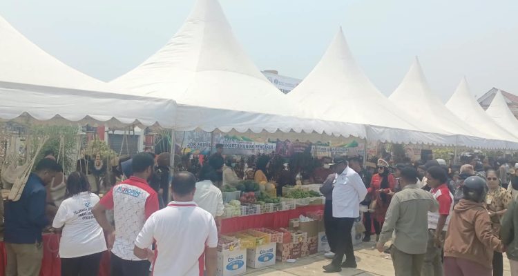 Bupati Merauke, Yoseph Bladib Gebze saat meninjau arena UMKM dalam moment Hari Pangan Sedunia – Surya Papua/Frans Kobun